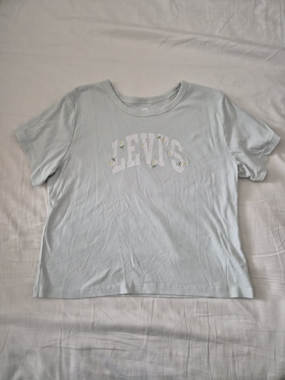 Levi's Light Blue Short Sleeve Tee with White Logo and Floral Embroidery